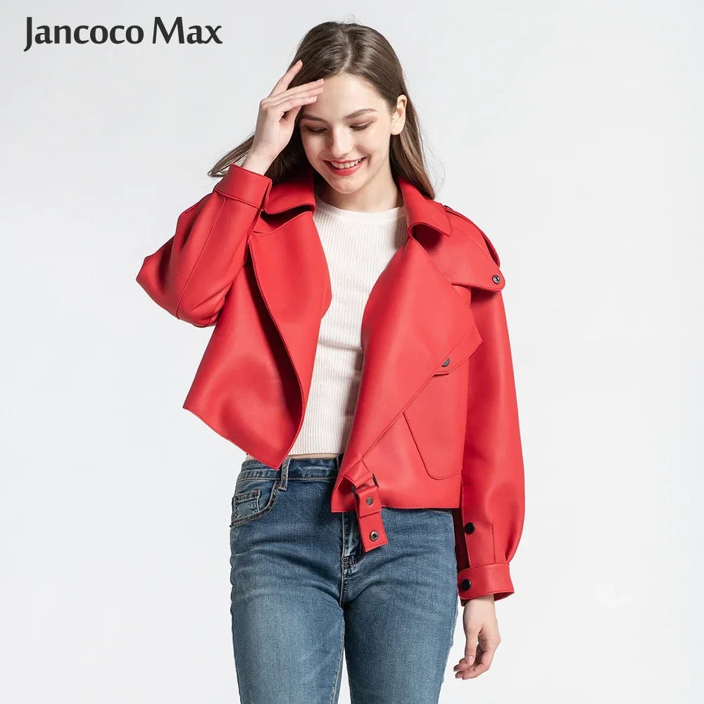 Sheepskin Coat For Women Leather Jacket Winter Spring Moto Biker Genuine Top Quality Black S7547