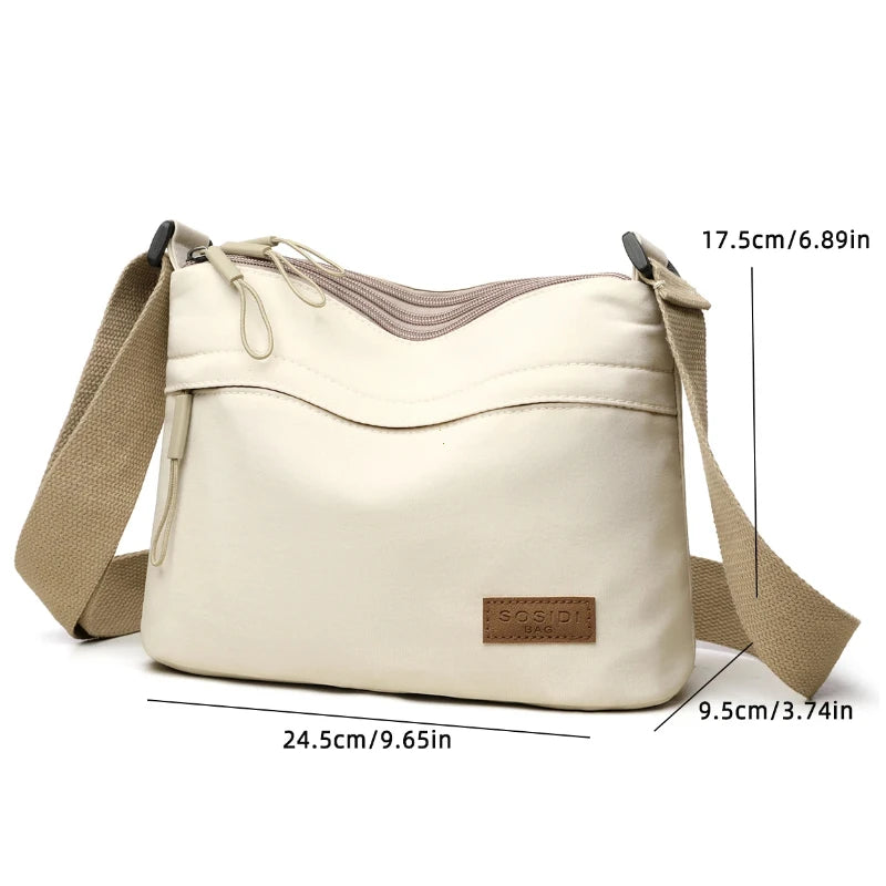 3 Main Pockets High Capacity Shoulder Crossbody Bag for Women Multi-pocket Purse Canvas Handbag Suitable for Mothers Shopping