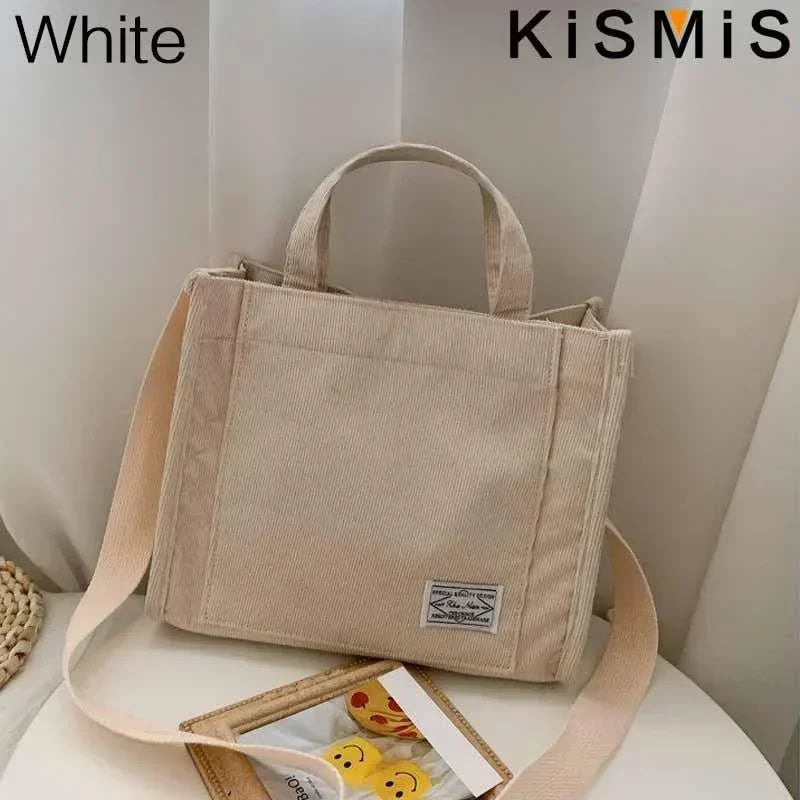 Velvet Corduroy Shoulder Bag Ladies Large Capacity Crossbody Tote Multi-Pocket Versatile Daily Fashion Purse Adjustable Strap