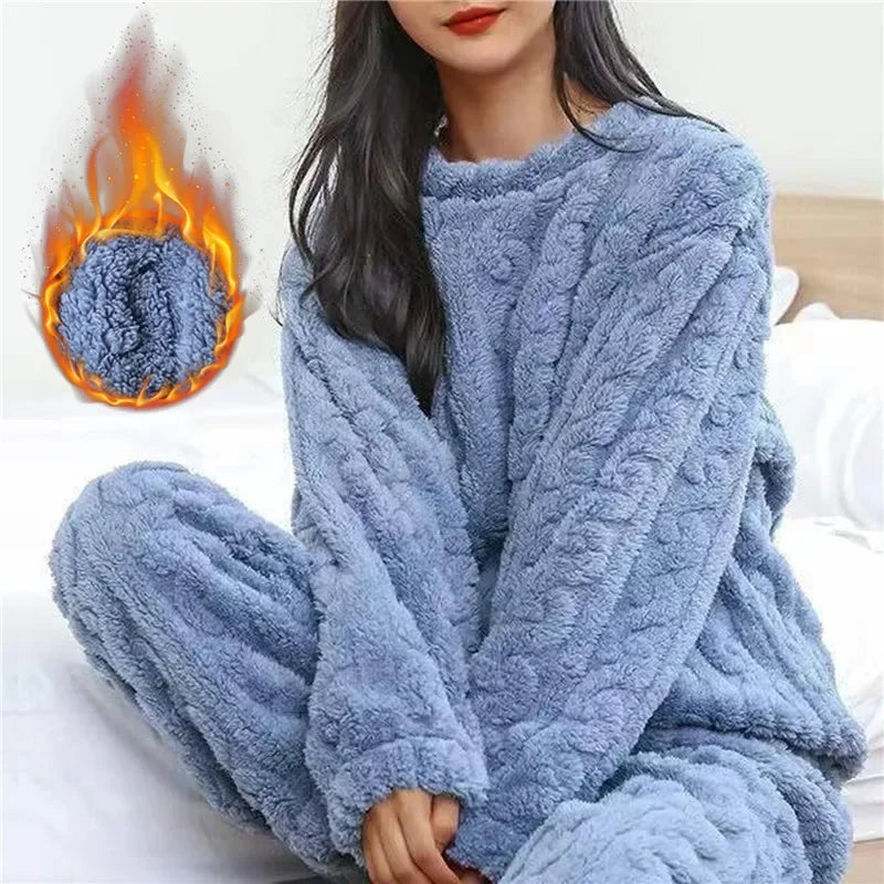Autumn Ladies Plush Fluffy Cozy Tracksuit Relax Loose Home Loungewear Suit For Weekend Rest Xmas Eve Casual Household Wear