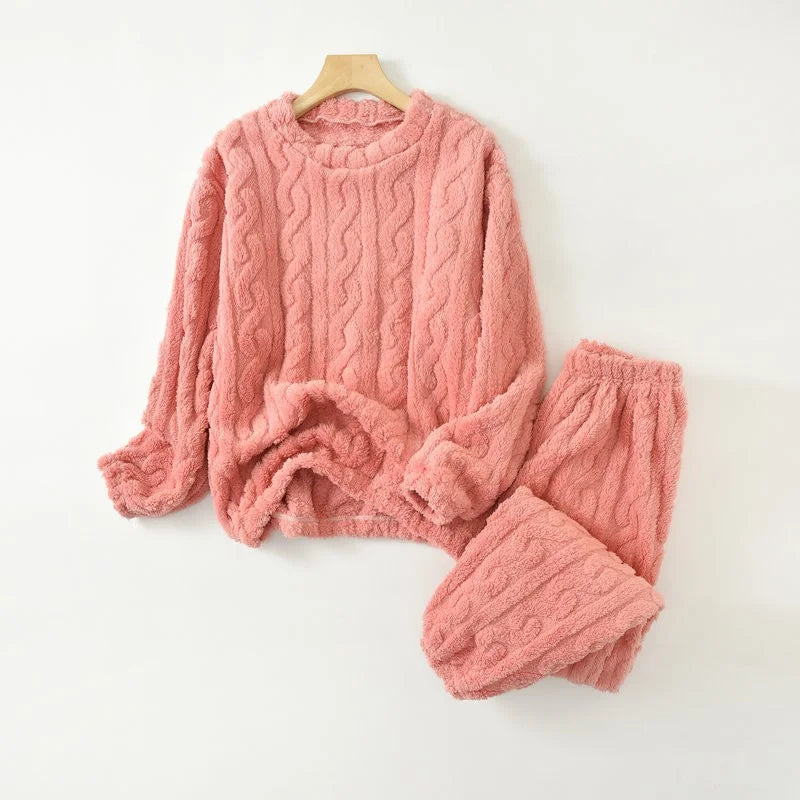 Women's Autumn and Winter Thermal Pajamas Sets Coral Velvet Jacquard Warm Loungewear Female Soft Comfortable Thickened Sleepwear