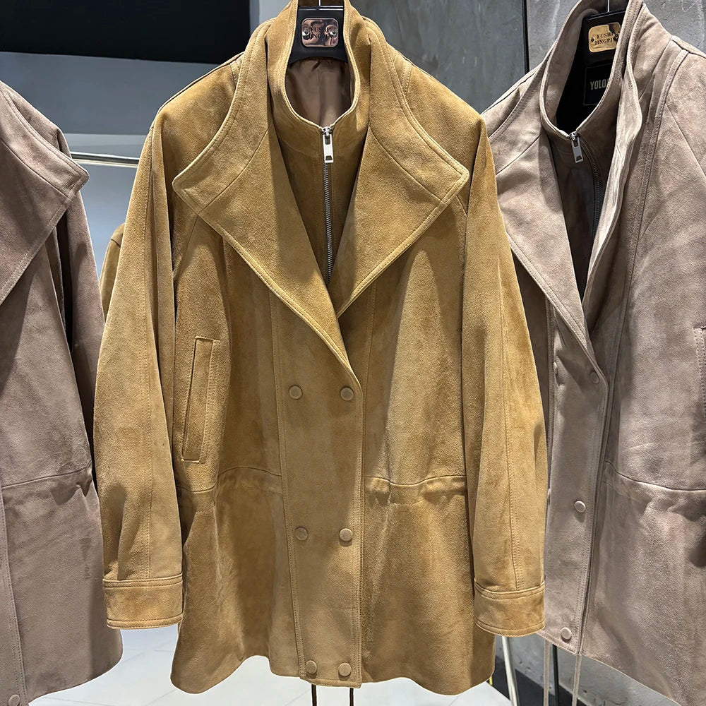 YOLOAgain 2025 Autumn Oversized Leather Jacket Coat Women High Quality Suede Jacket