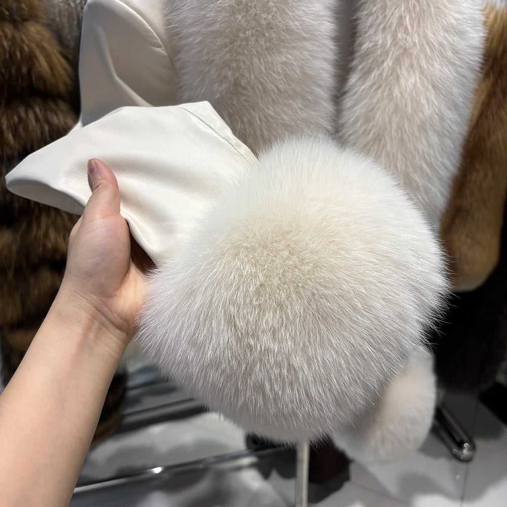 YOLOAgain Real Leather Jacket Women With Fox Fur Collar Cuffs Slim Fit Genuine Sheepskin Coat Female