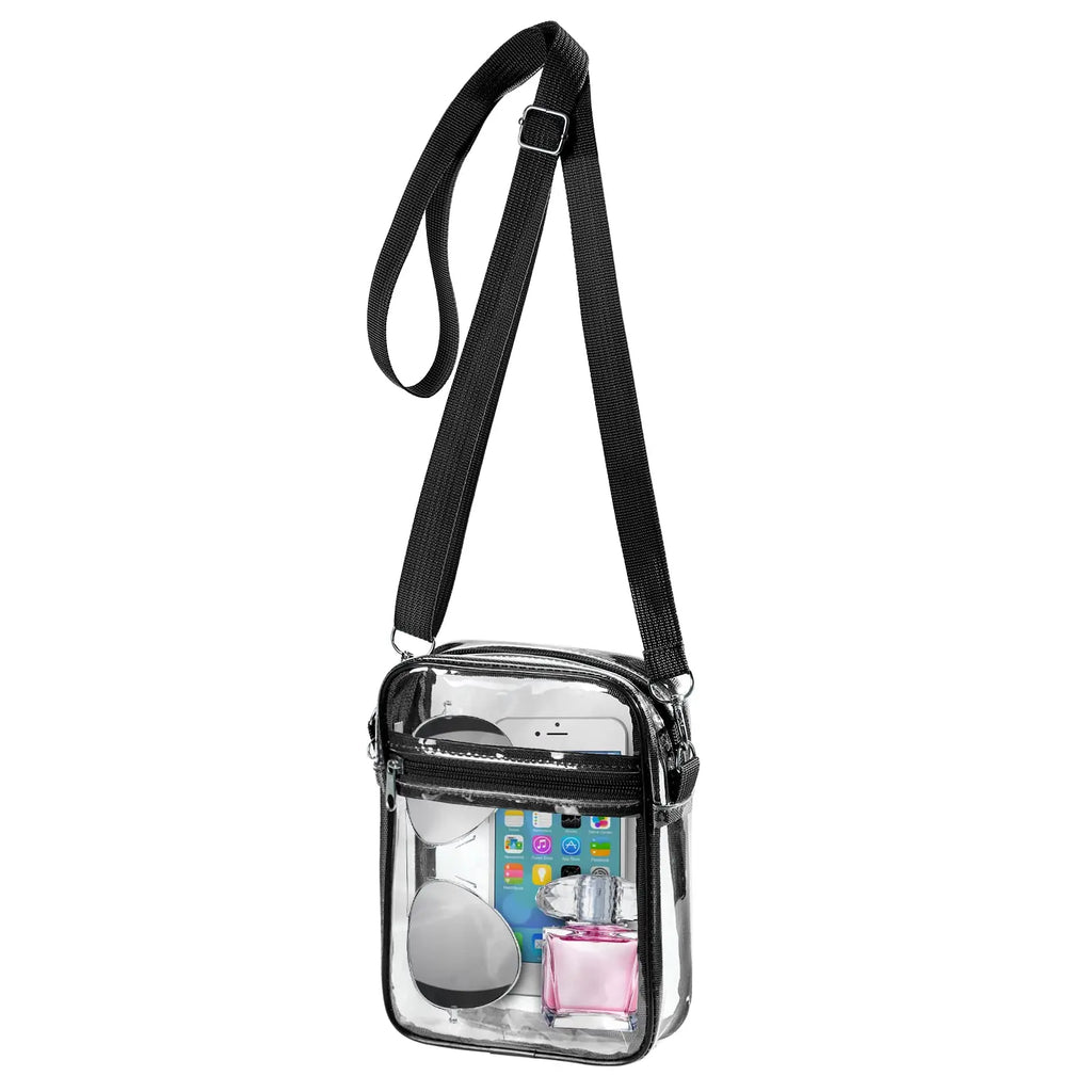 Women Clear Shoulder Bag Stadium Approved PVC Concert Transparent Purse Simple Crossbody Bag With Front Pocket Casual Handbag