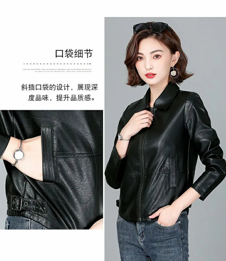 New Women Sheepskin Jacket Spring Autumn 2025 Fashion Casual Long Sleeve Short Zipper Leather Coat Loose Split Leather Outerwear