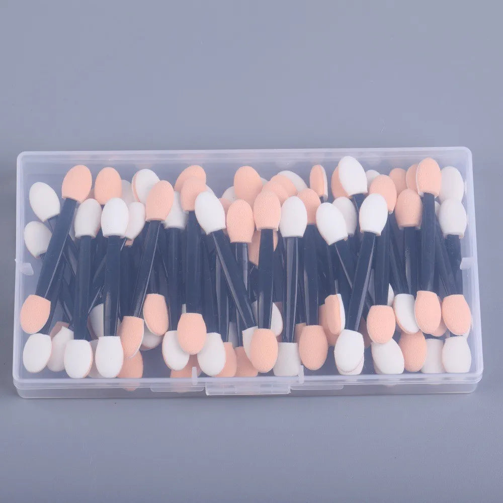 100/200Pcs Double-Headed Eyeshadow Brush, Disposable Dual Sided Eyeshadow Brush Double Ended Sponge Applicator Oval Tipped