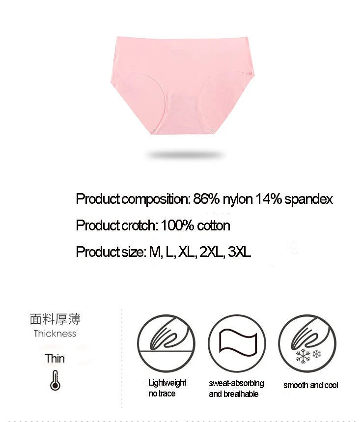 3Pcs Plus Size Underwear Women's Panties Ice Silk Solid Color Ladies Seamless Underpant Girls Briefs Breath Sexy Lingerie Female