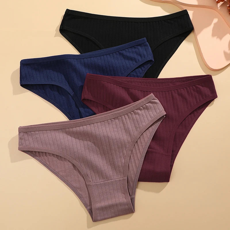 FINETOO 6PCS/SET Women's Cotton Panties Sexy Soft Striped Underpants Solid Color Briefs Female Comfortable Stretch Lingerie M-XL