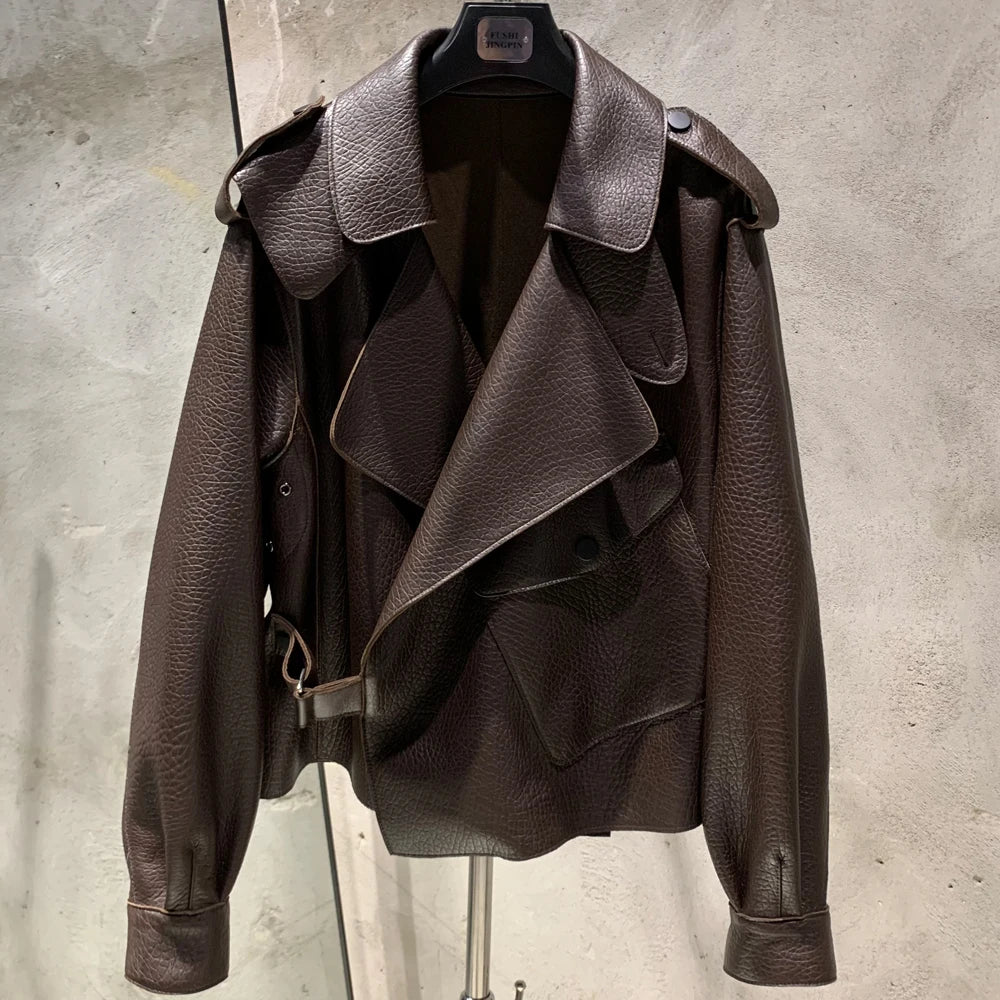 Lady Jacket in Leather Real Sheepskin Blouse Coat Women Spring and Autumn Casual Outwear 2979