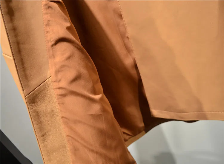 Autumn Puff Sleeve Genuine Leather Jacket Women 100% Sheepskin Collarless Cardigan Casacas Loose Small Short Blouson Cuir Femme