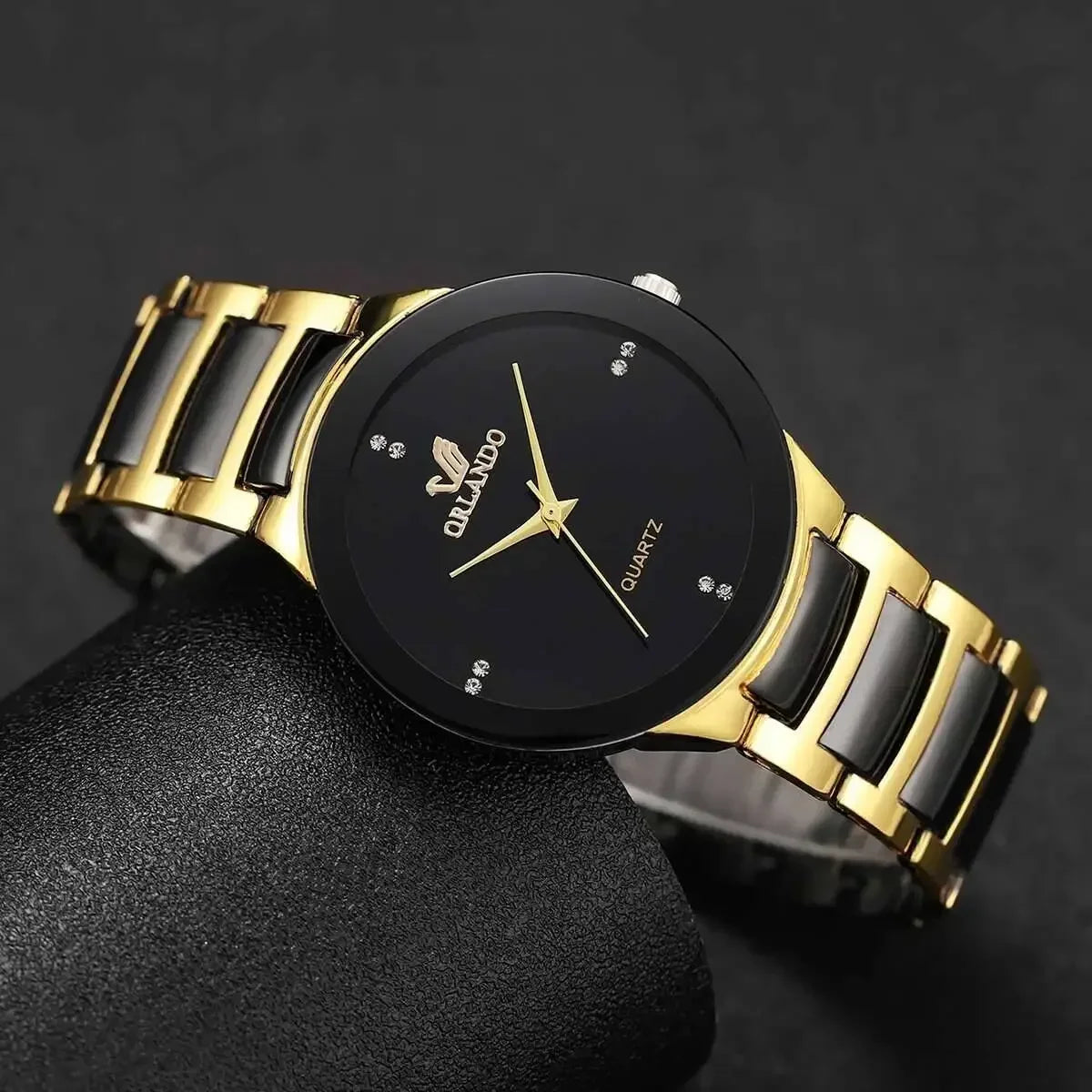1/2PCS Fashion Couple's Watches Luxury Women Quartz Watch Men Business Watches Black Steel Band Male Analog Quartz Watch
