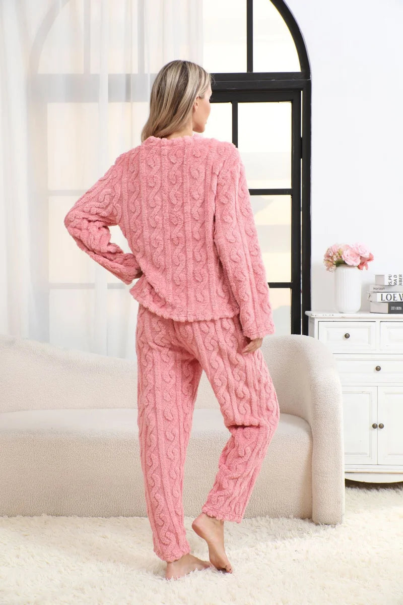 Women's Autumn and Winter Thermal Pajamas Sets Coral Velvet Jacquard Warm Loungewear Female Soft Comfortable Thickened Sleepwear