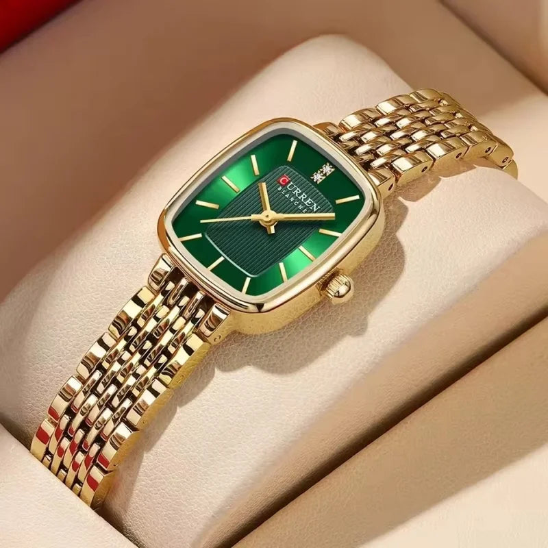 Curren 9093 Women's Quartz Watch Waterproof Luxury Party Women's Watch Elegant Gold Rectangular Dial Quartz Watch Bracelet Gift