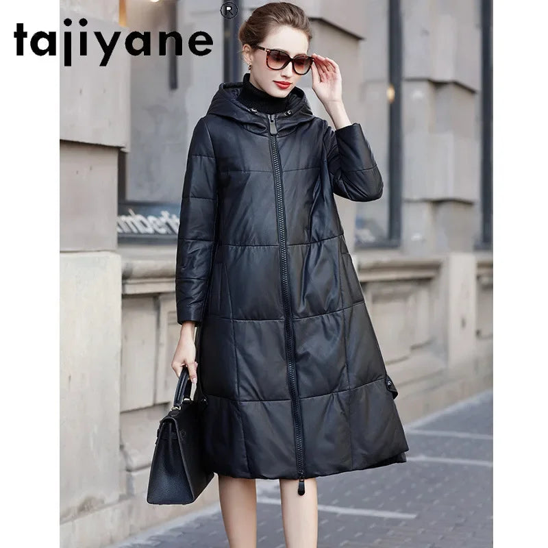 Tajiyane Winter 2020 Real Sheepskin Jacket Women White Duck Down Coat Woman Hooded Parkas Jackets Long Coats Abrigo Mujer TN1335
