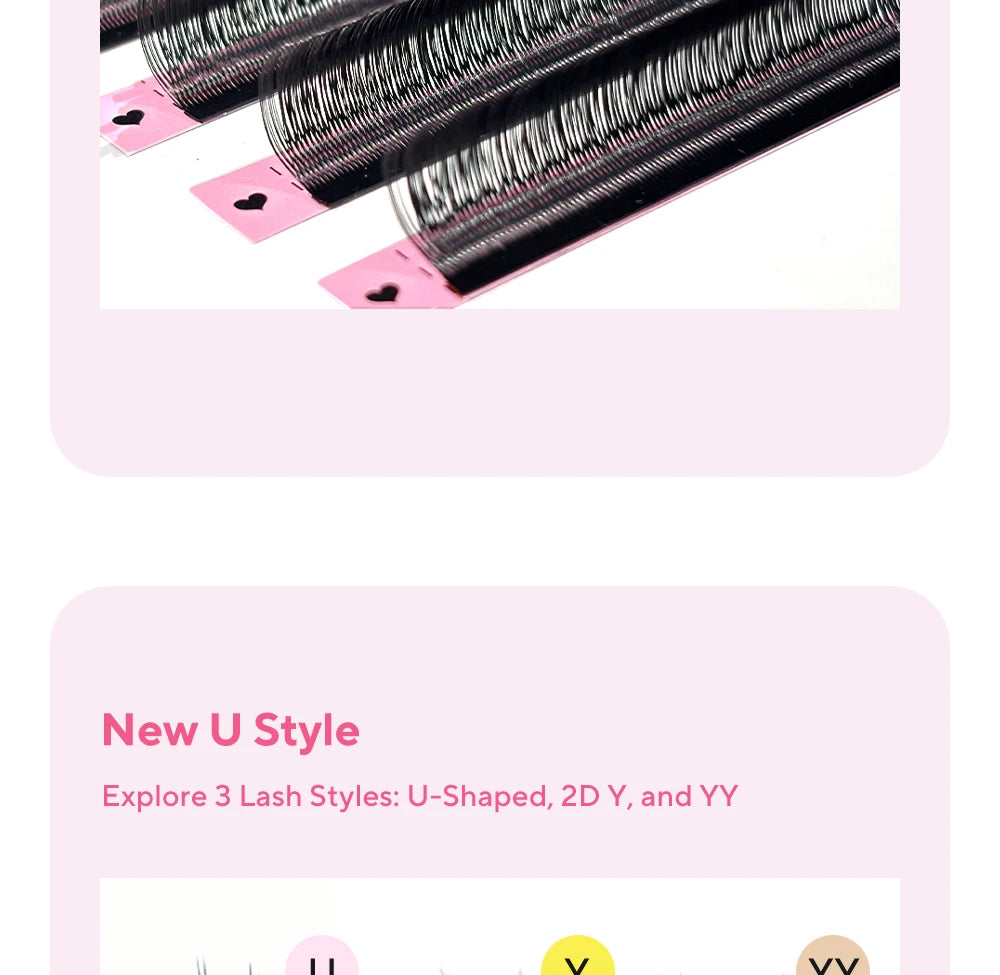 DIYDAY U-shaped YY Eyelash Extension Premium PBT Double Layer U-Shaped YY Lashes Ultra Soft Featherlight False Mink UY Eyelashes