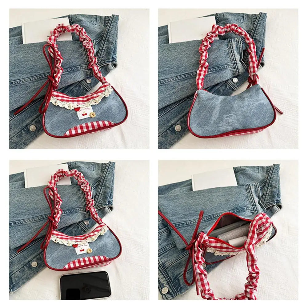 Fashion Grid Mini Handbags Adjustable Shoulder Strap Korean Hand-held Commuting Bag Single-shoulder Crossbody Bag Underarm Pouch