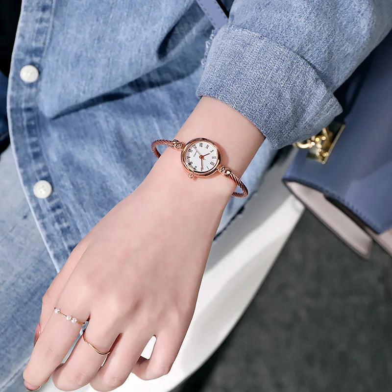YIKAZE Women Watches Small Gold Bangle Bracelet Watch Stainless Steel Retro Ladies Quartz Wristwatch Clock Fashion Dress Watch