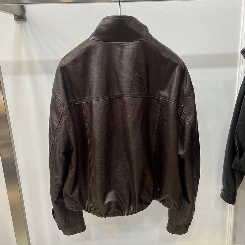 Women Spring Black Genuine Sheepskin Leather Short Jacket Coat Autumn Real Leather Jacket