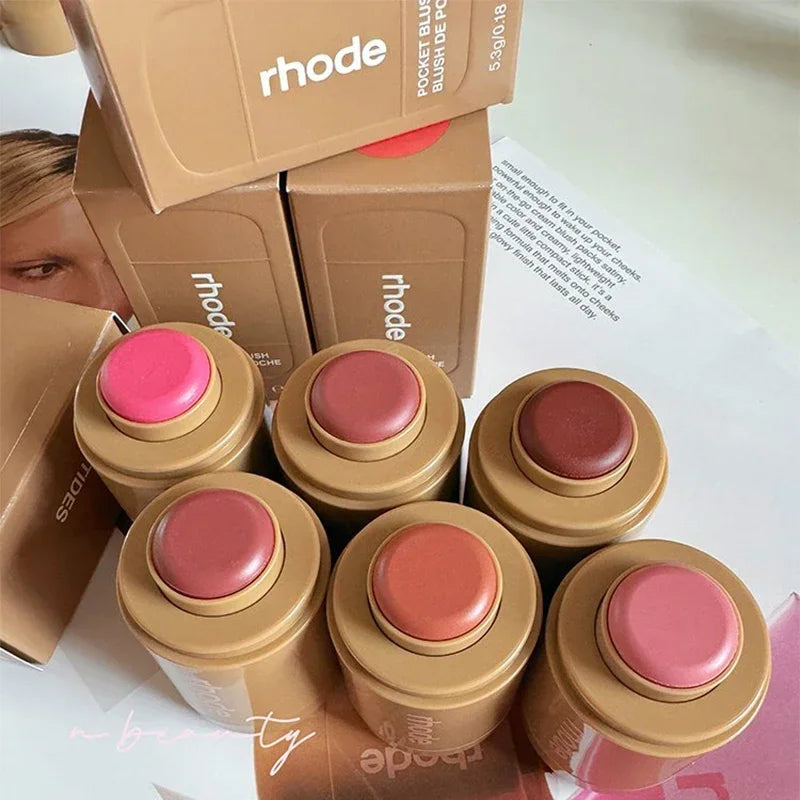 Rhod Pocket Blush LIP Stick Lip And Cheek Hydrating Stick Natural Rouge Powder Blush Cream Lipstick Cheek Easy To Apply Color