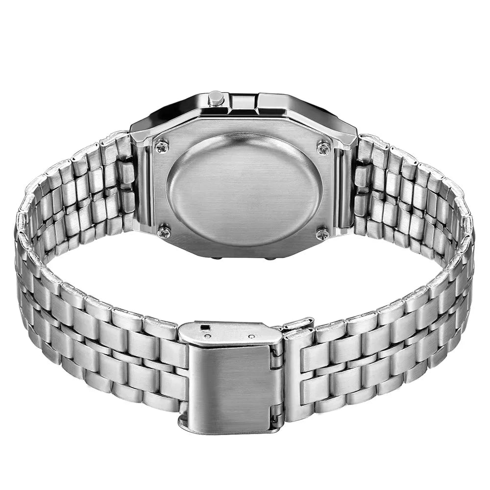 Elegant Digital Watch For Women Gold Silver Stainless Steel Business Ladies Electronic Wrist Watches Man Clock Zegarek Damski