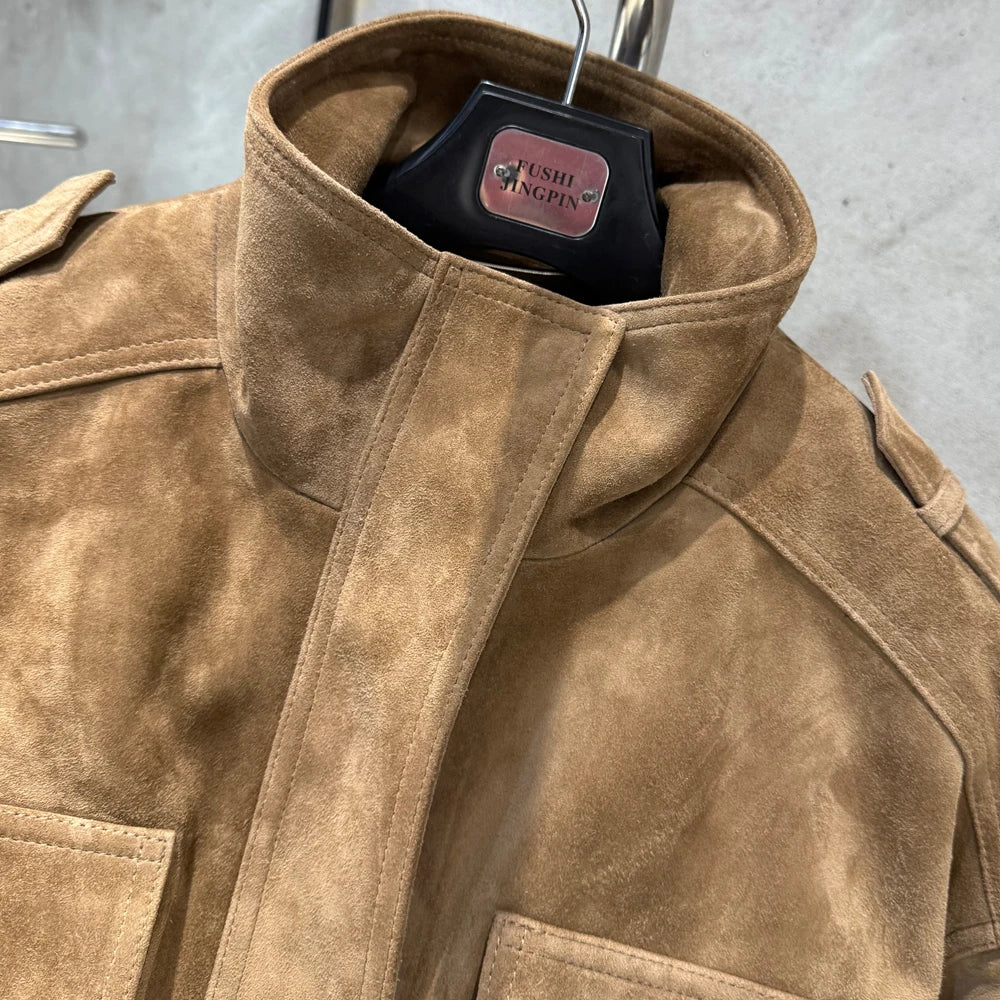 Suede Bomber oversize Women Winter Genuine Sheep Leather Suede Coat Ladies Oversized Suede Jackets