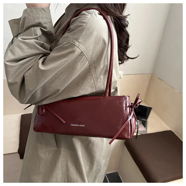 French Elegant Square Bag Korean Bow Decoration Pu High-quality Bag Niche Simple Ballet Style Shoulder Bag New Casual Women Bags