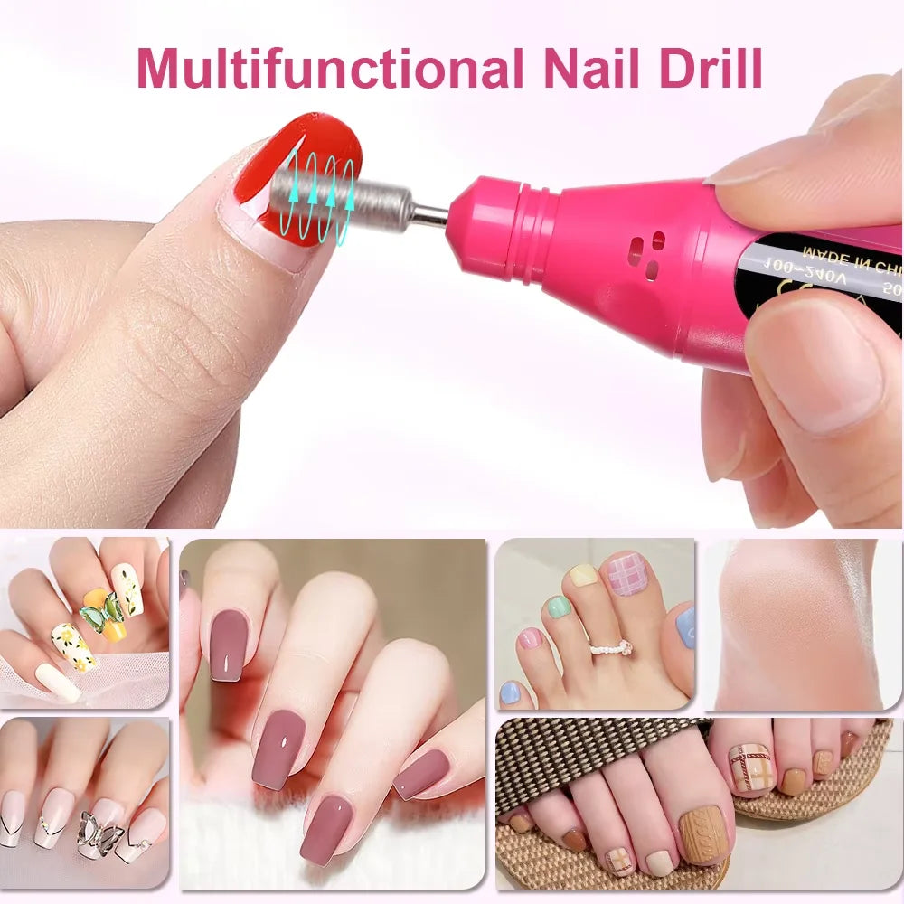 6 In 1 Electric Nail Drill Set Portable Nail Grooming Tool Includes Drill Bits Power Cord Suitable for Nail Filing and Buffing