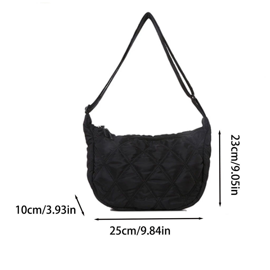 Black diamond check embroidered thread large capacity down Cloud Women's shoulder crossbody dumpling bag (without pendant)