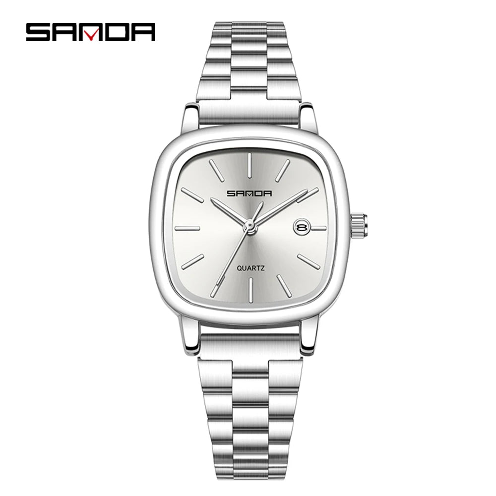 Sanda 2026 Couple Quartz Watch Men's and Women's Square Watch 3ATM Waterproof Calendar Simple and Elegant Women's Watch 3278
