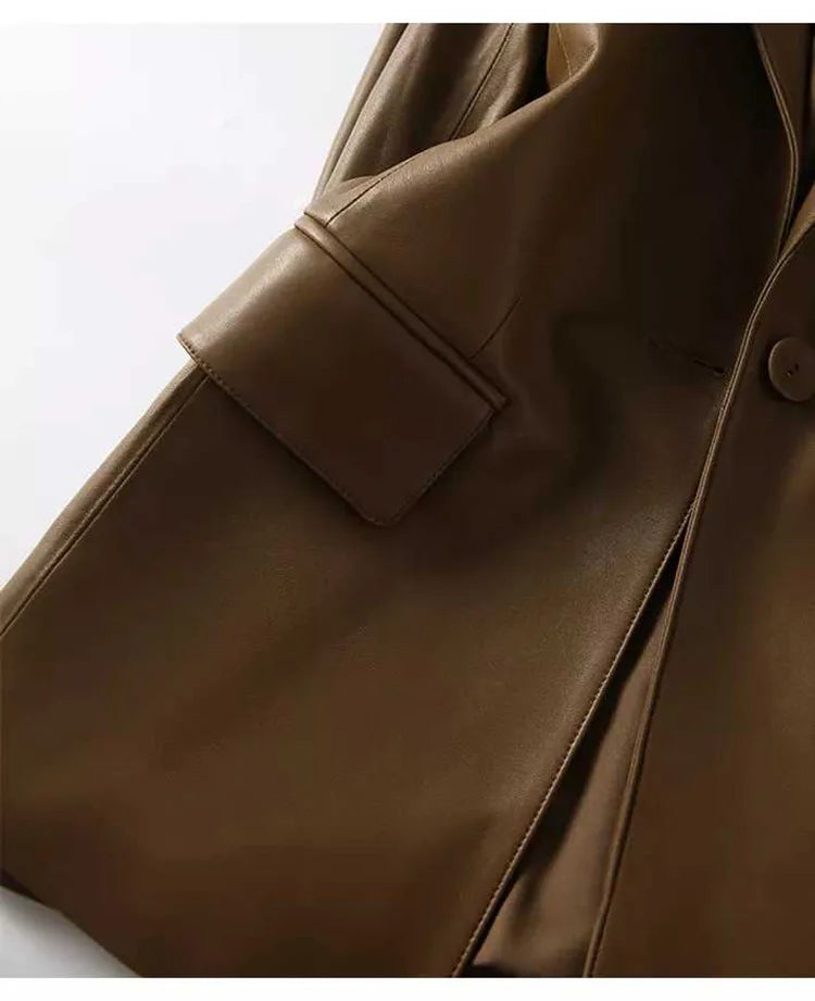 Natural Sheepskin Coat Blazer Mujer Single Button Suit Collar Chic and Elegant Woman Jacket Slim Camel Real Leather Topscoat