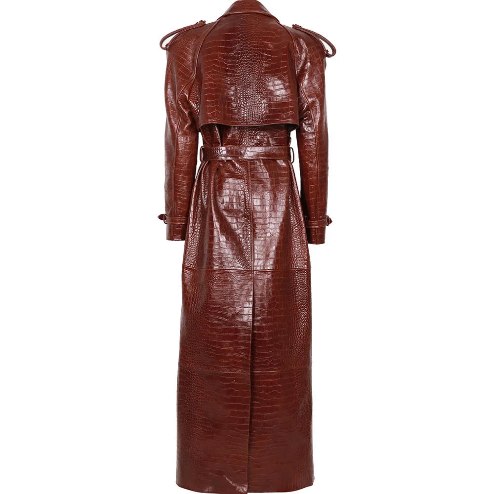 YOLOAgain 150cm Extra Length Real Leather Trench Coat Women Double Breasted Suede Coat Female