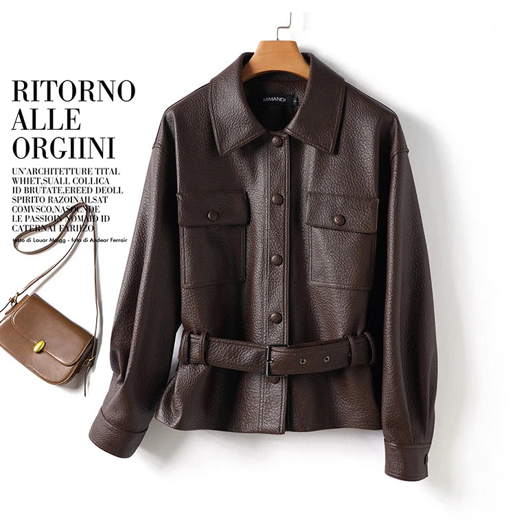 fashion genuine leather jacket woman, 2025 autumn sheepskin coat