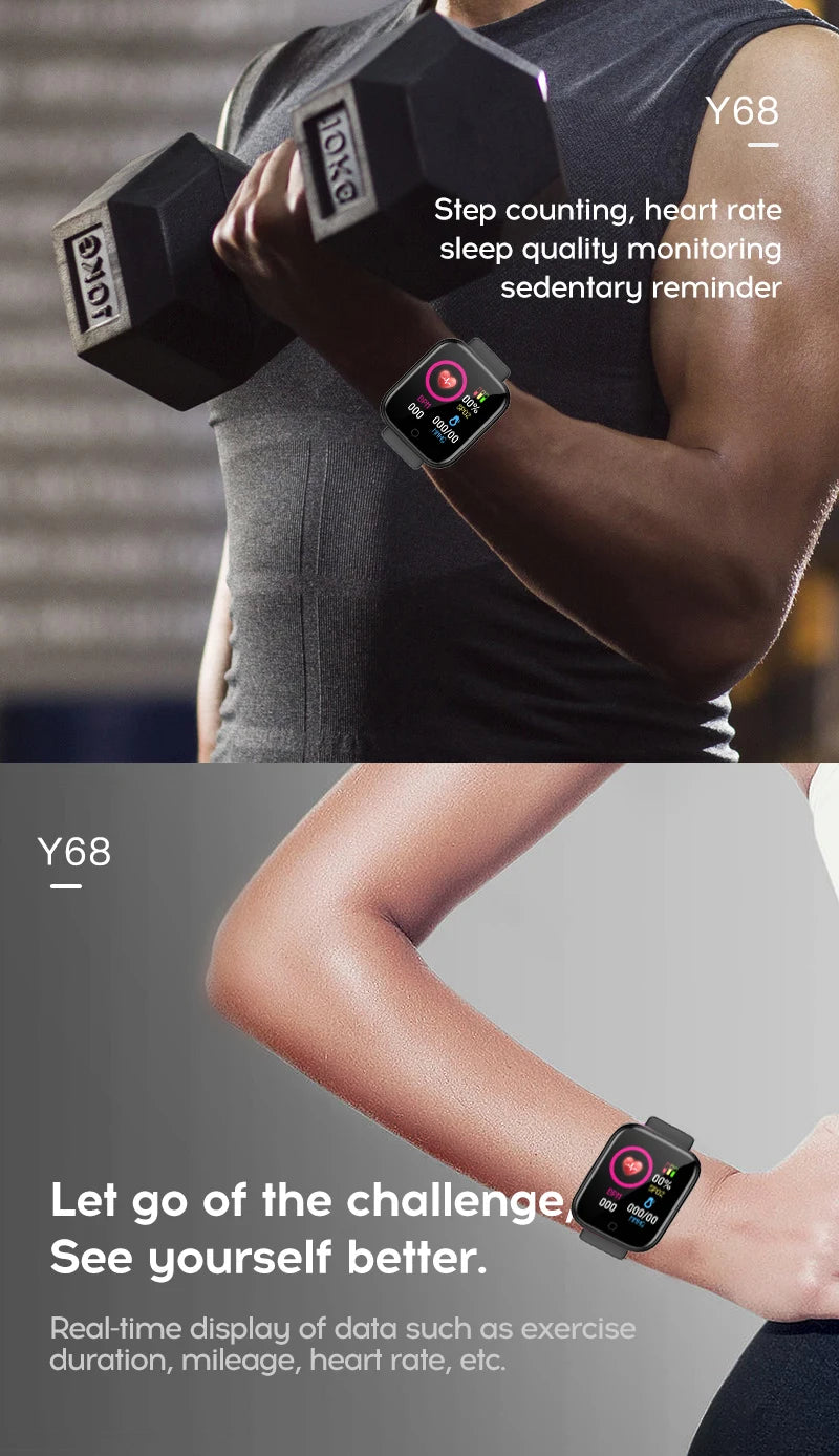 Men Watch Electronic Fitness Bracelet Smartwatch Smart Watch Y68 D20 Sleep Monitor Gift For IOS Android Smartphones Alarm Clock