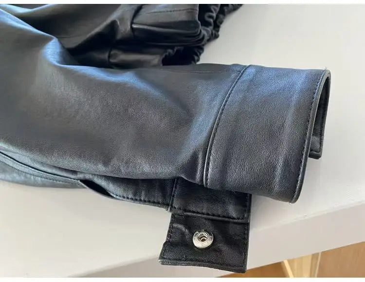 Genuine Leather Jacket for Women Sheepskin Leather Short Coat Female Collar Cropped Veste Woman Clothing Basic Daily Outfit