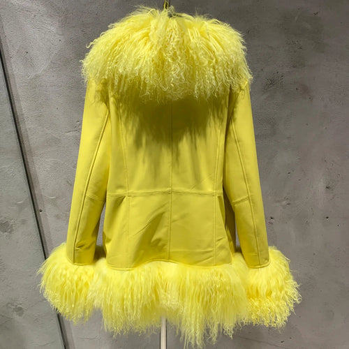 #S Sheep Fur Leather Jackets for Women, Luxury Mongolian Fur, Long Sleeve, 7251, Winter