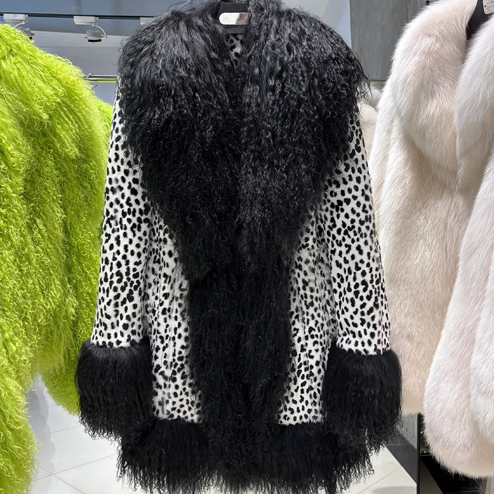 YOLOAgain Mongolia Sheep Fur Jacket Women Real Leather Coat Suede Jacket