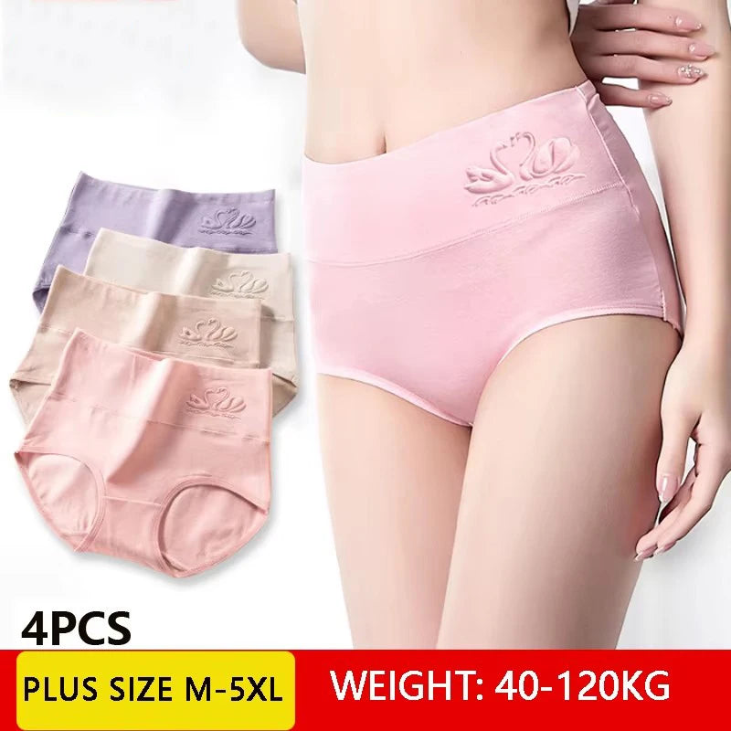 4PCS High Waist Cotton Panties Women Body Shaper Underwear Plus Size M-5XL Fashion Girls Briefs Seamless Sexy Female Lingerie