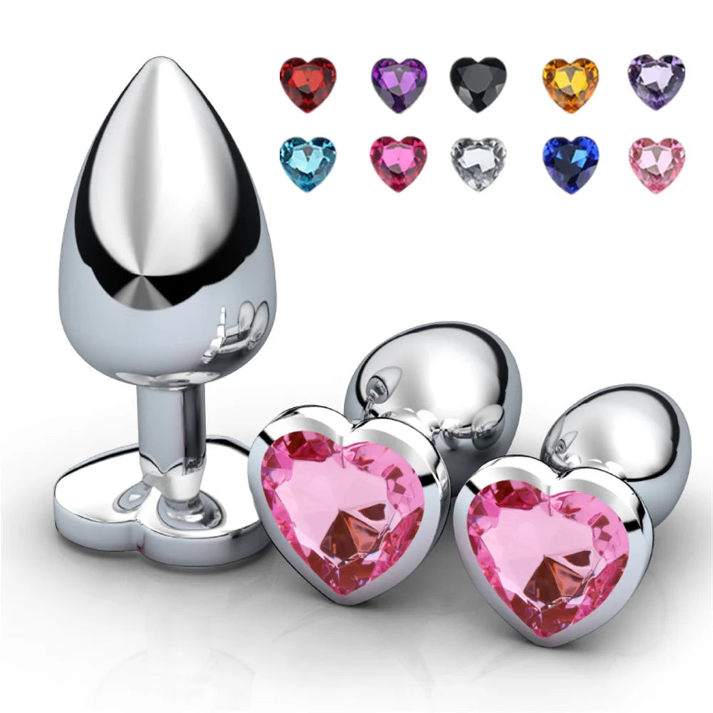 Stainless Metal Anal Plug With Gem Base Heart Shaped Circular Anal Plug G-point Massage Sexual Wellness for Men Women Anal Train