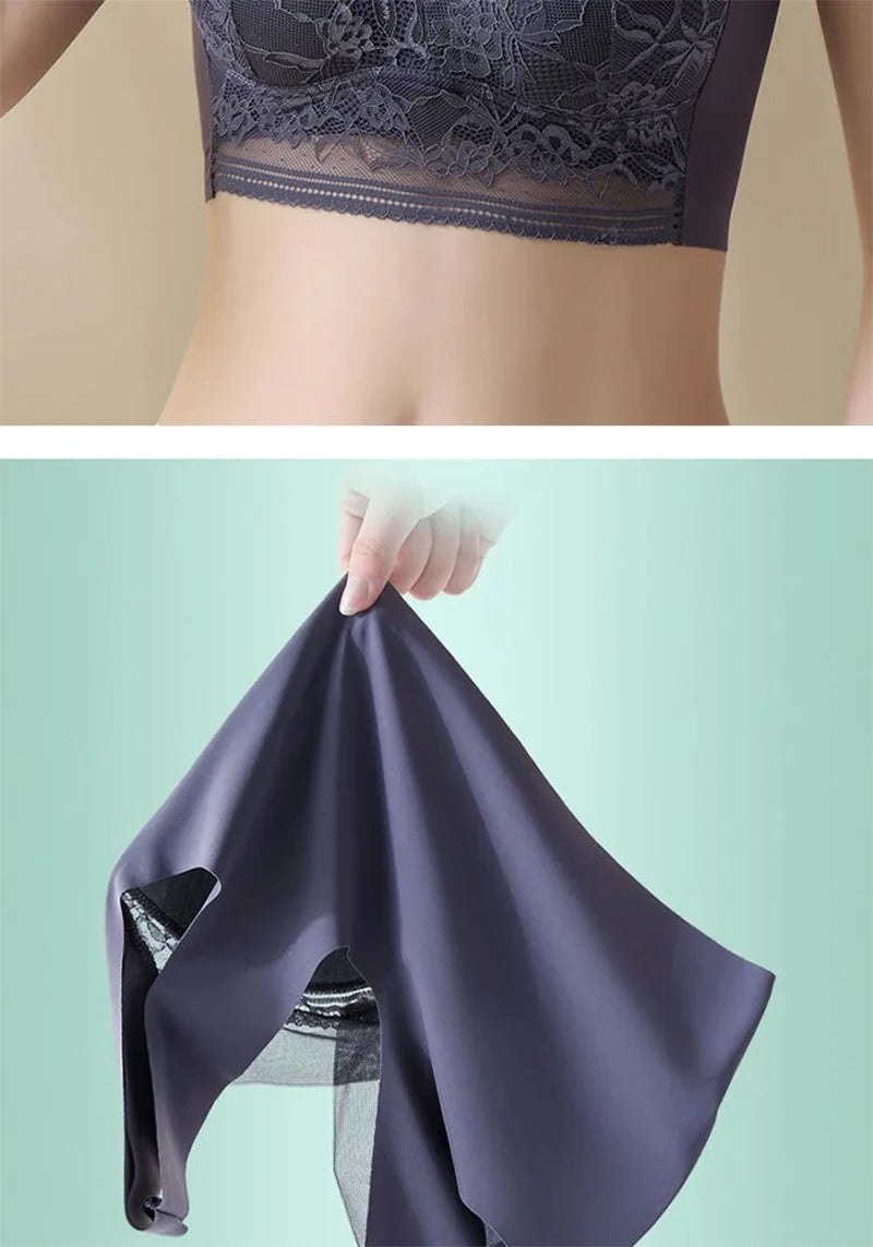 L-6L Women Large Bra Push Up Ice Silk Seamless upper Bralette Lace Wireless Summer Bras Plus Size Top Lingerie Underwear 15019