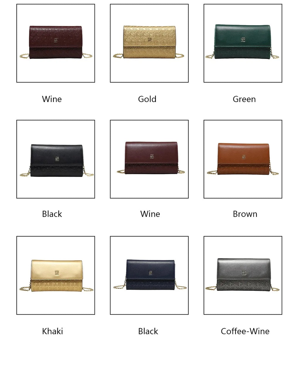 CH Women Crossbody Bag Splicing Letter Print Metal Chain Shoulder Purse PU Leather Flap Small Ladies Evening Clutch Handbag Gift