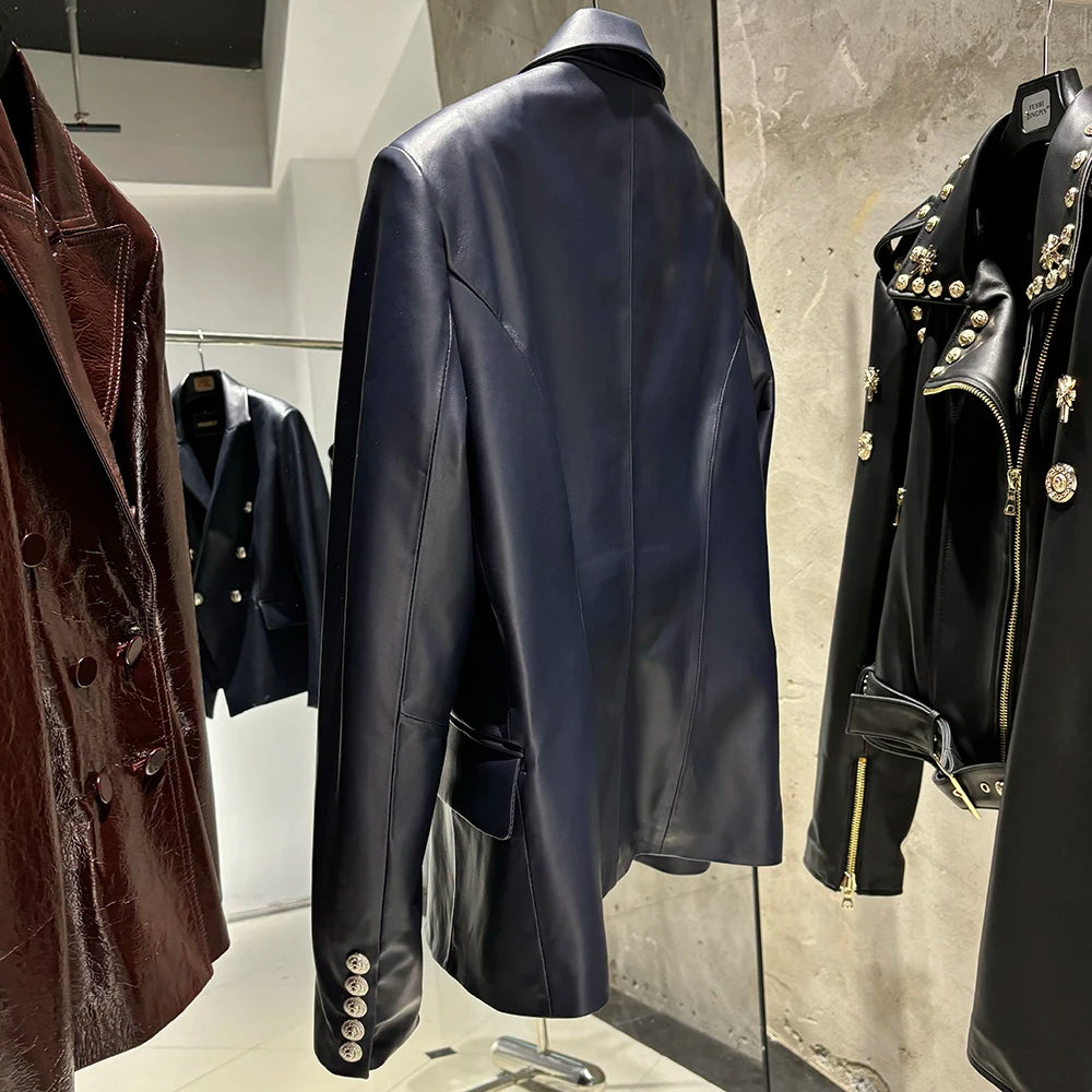 YOLOAgain Real Leather Jacket Women Leather Blazer Spring 2025