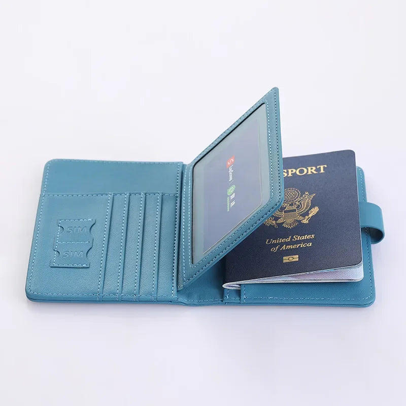 RFID Blocking Waterproof Leather Passport Holder Travel Credit Card Wallet Passport Book for Women Men Buckle Passport Cover
