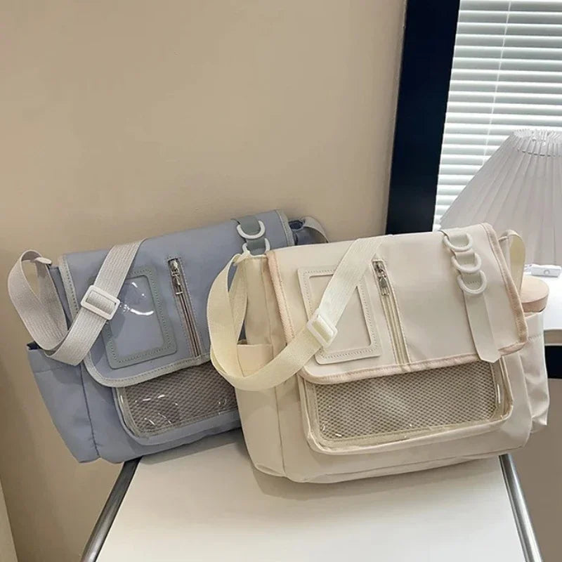 Y2K Japanese Harajuku School Bags for Girls New Transparent Itabag Shoulder Crossbody Bag DIY Badges Display Plate Ita Bag