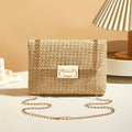 Woven Straw Handwoven Women's Shoulder Bag, Fashion Solid Color Crossbody Purse with Lock Closure