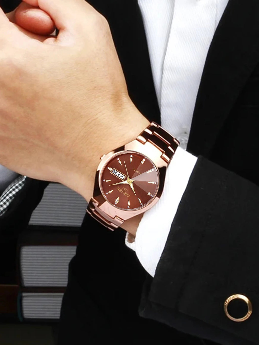 ORUSS Couple Watch Waterproof Casual Fashion Women Men Quartz Watches Ladies Stainless Date Week Men Clock Lover's Date Gift