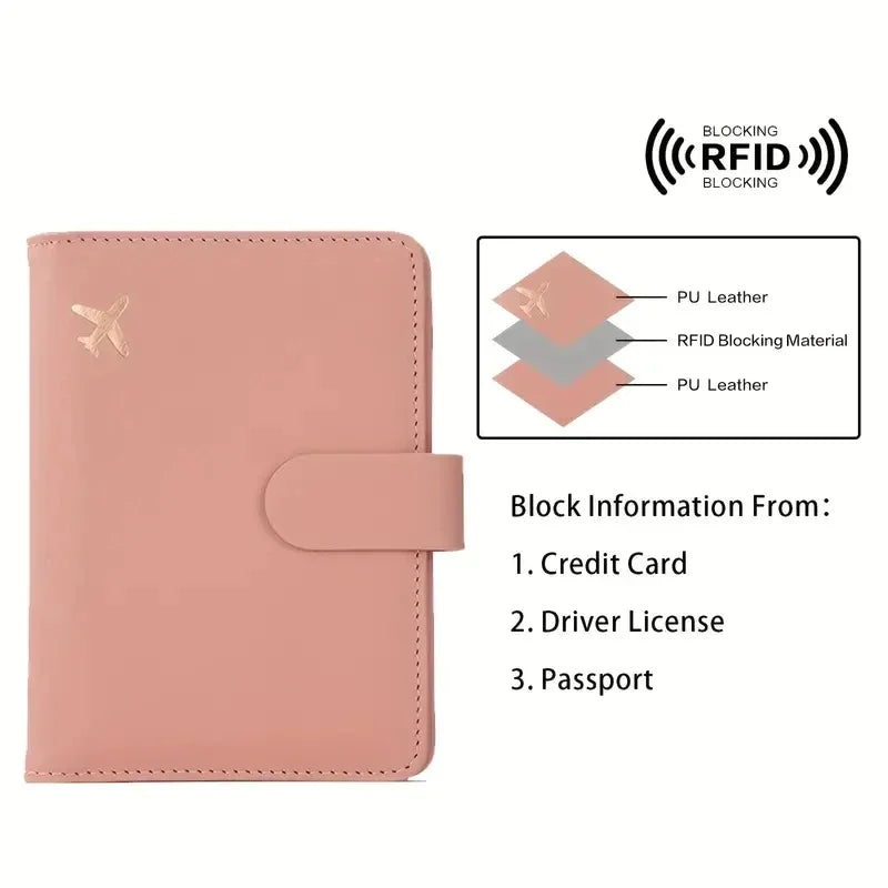 RFID Blocking Waterproof Leather Passport Holder Travel Credit Card Wallet Passport Book for Women Men Buckle Passport Cover