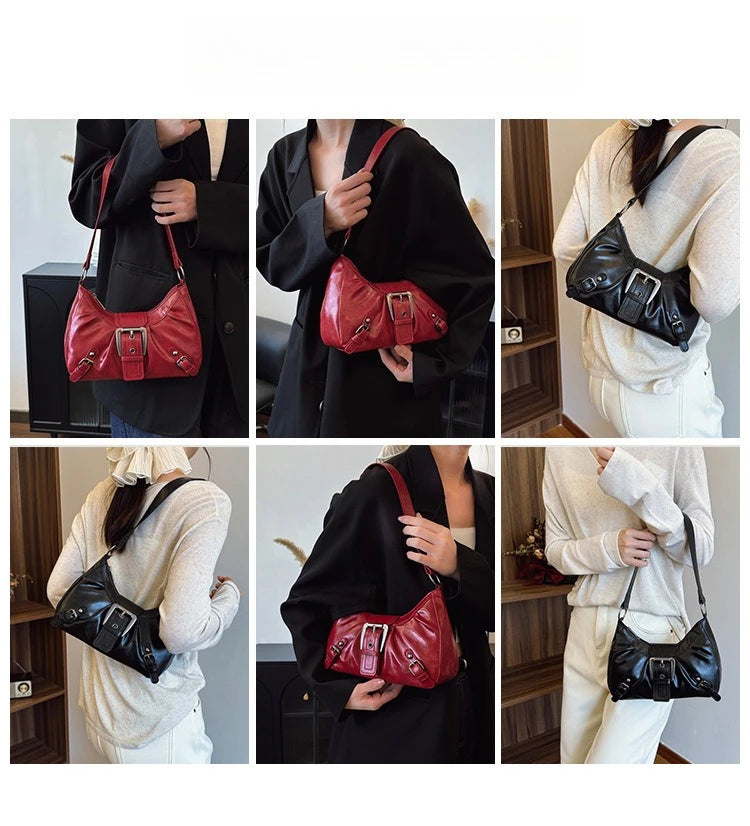 Large-capacity pleated armpit bag for women 2025 new retro commuter temperament motorcycle old style shoulder bag