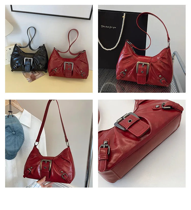 Large-capacity pleated armpit bag for women 2025 new retro commuter temperament motorcycle old style shoulder bag