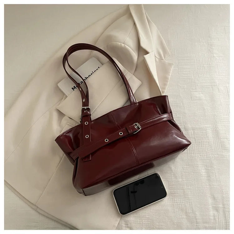 Large Capacity Women's Shoulder Bag Tote Commuter Bag Simple Vintage Cross-Border New Style Bag Versatile Sensation 2025