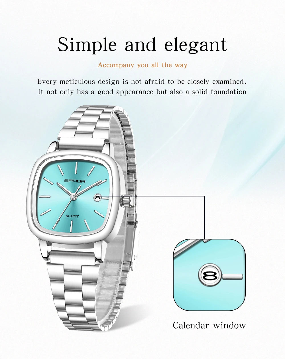 Sanda 2026 Couple Quartz Watch Men's and Women's Square Watch 3ATM Waterproof Calendar Simple and Elegant Women's Watch 3278